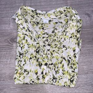 CLUB MONACO CHARTREUSE PRINT SILK BUTTON DOWN SHIRT XS